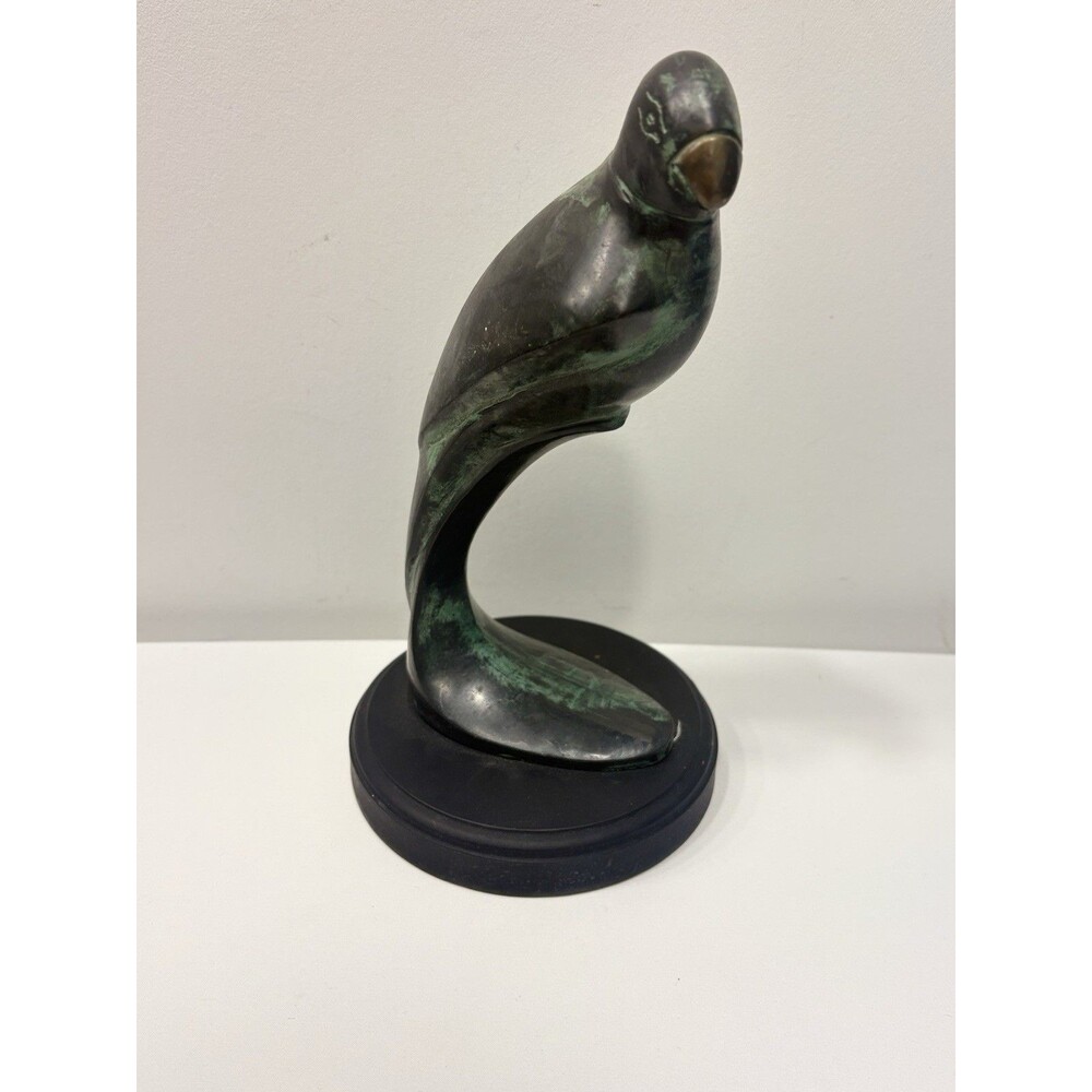 Vintage Cast Metal Bronze Brass Falcon Parrot Bird 10.5" Sculpture On Base